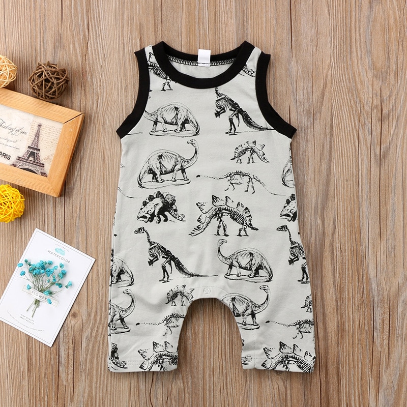 Newborn Baby Boys Girl Dinosaur Romper Jumpsuit Outfits Sleeveless Summer Clothes 0-18M