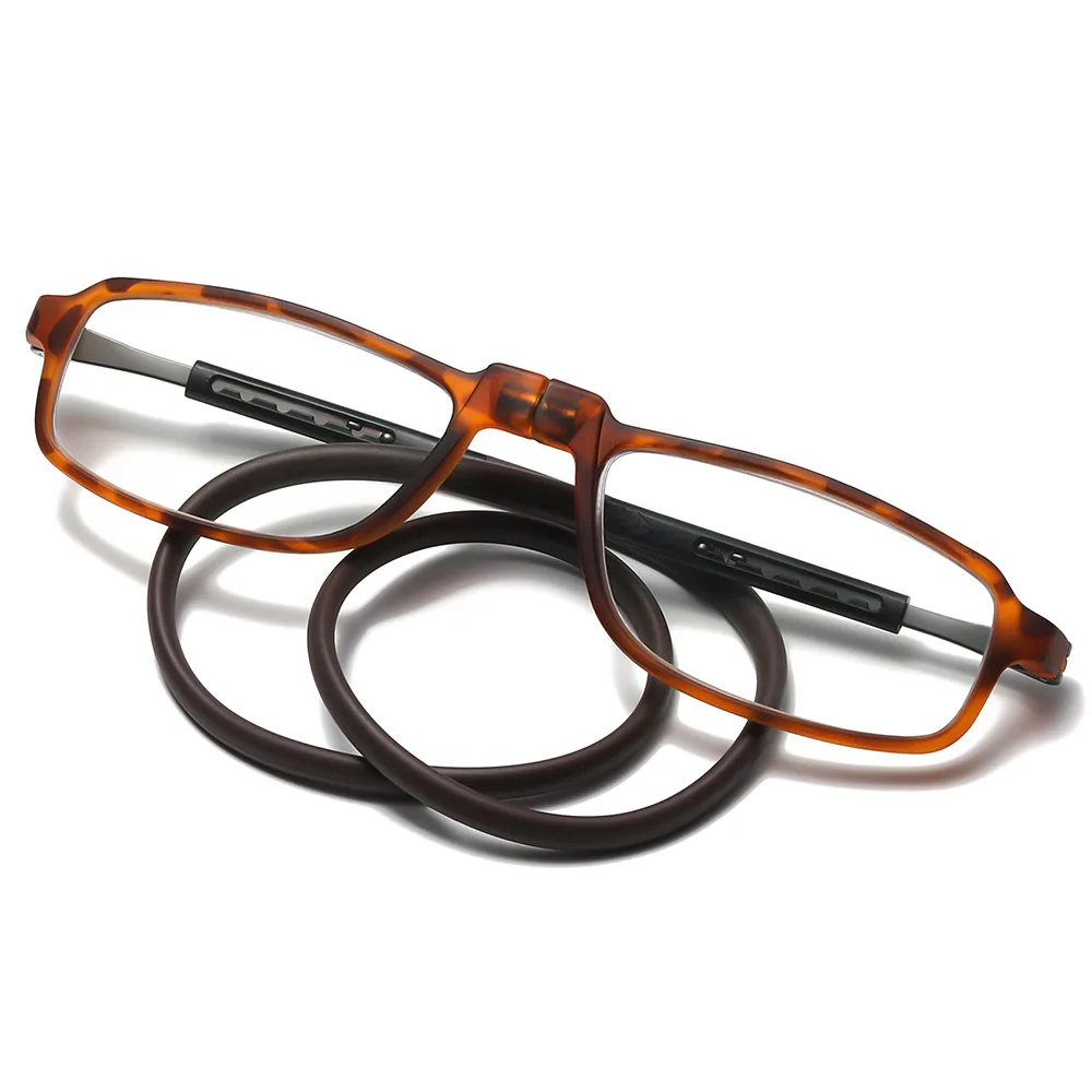 DML-gafas de lectura para colgar en el cuello para hombre y mujer, anteojos ultraligeros portátiles con luz azul, montura redonda: Marrón claro / + 375