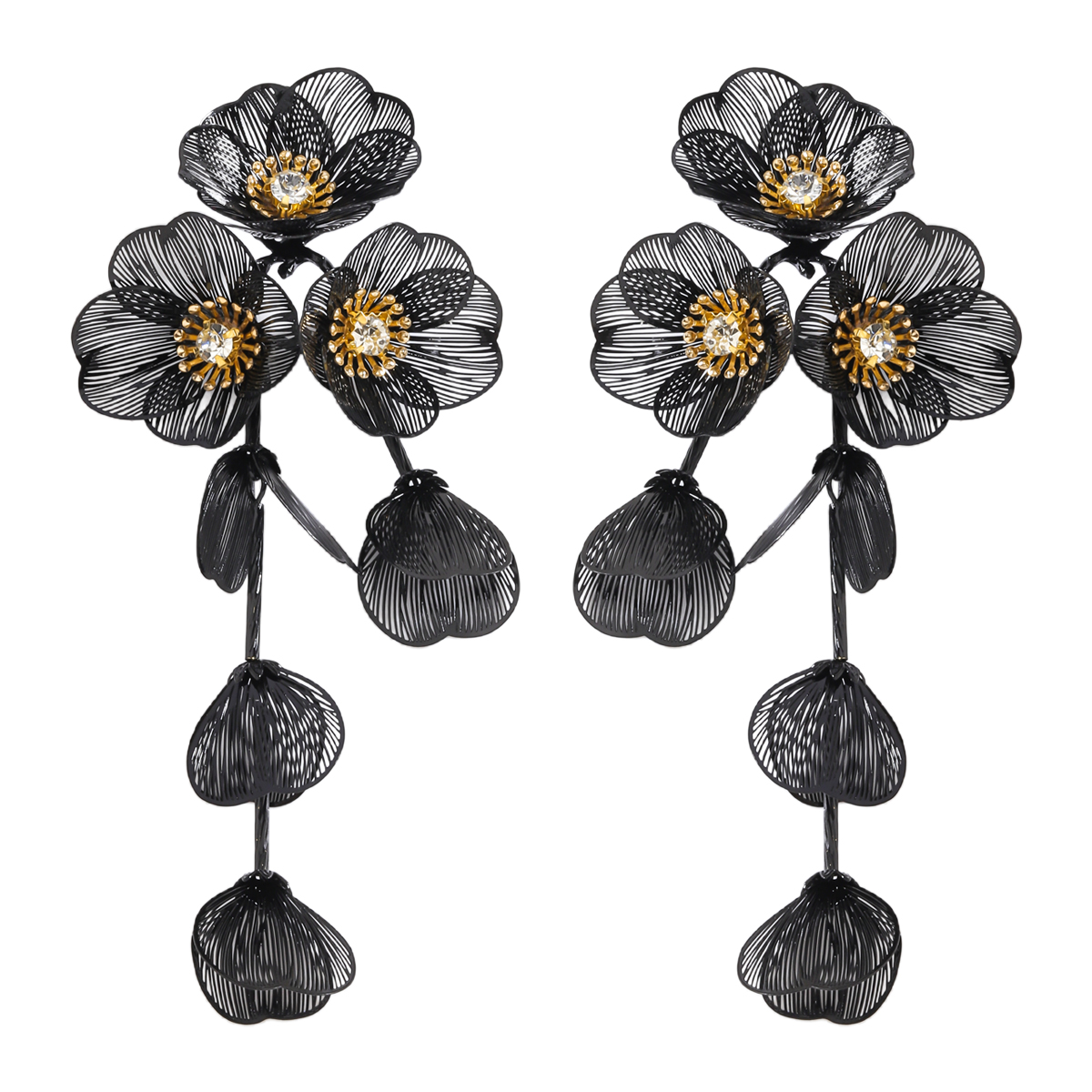 Vedawas boucles d'oreilles fleur, bohême Maxi tissu 3D fleur charme couche grand tissu fait à la main clou Floral femmes boucle d'oreille bijoux de mariage: Vert armée De Zinc