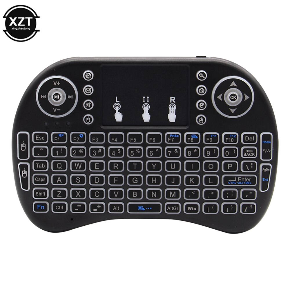 Miniteclado I8 retroiluminado, 2,4G, con Control remoto, inglés, ruso, Air Mouse, inalámbrico, para ordenador portátil, TV BOX, Touchpad, USB: Blanco