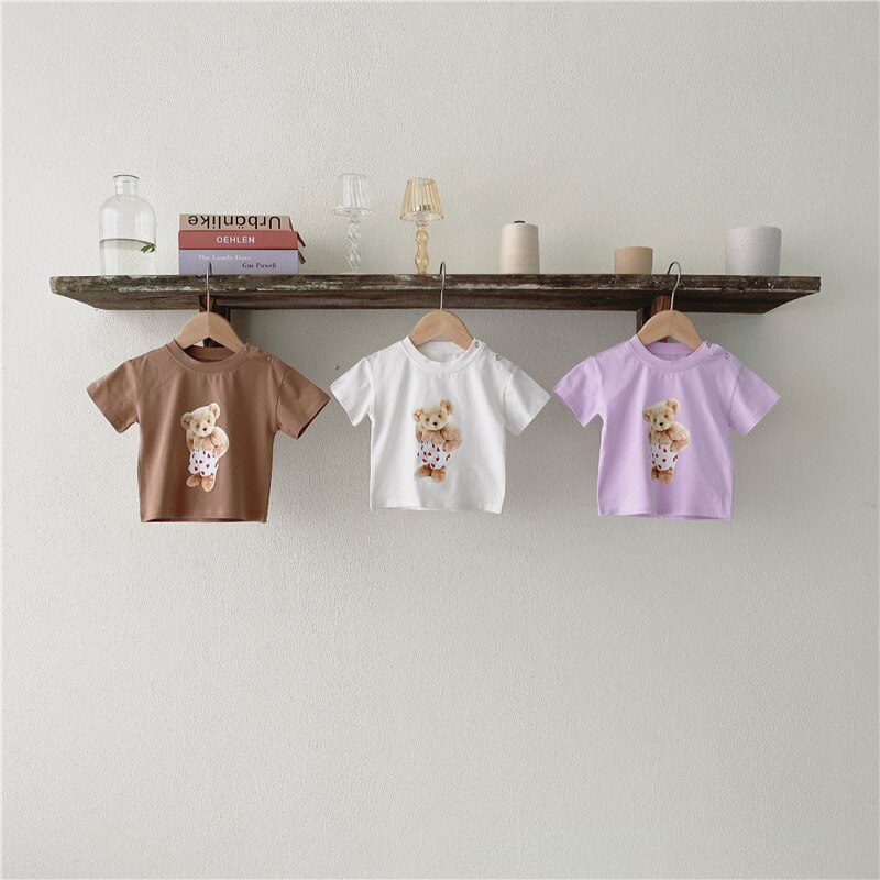 Peuter Baby Meisje Jongen Cartoon Beer Patroon Gedrukt Tops Zomer Kinderen Jongen Katoen Korte Mouw T-shirt