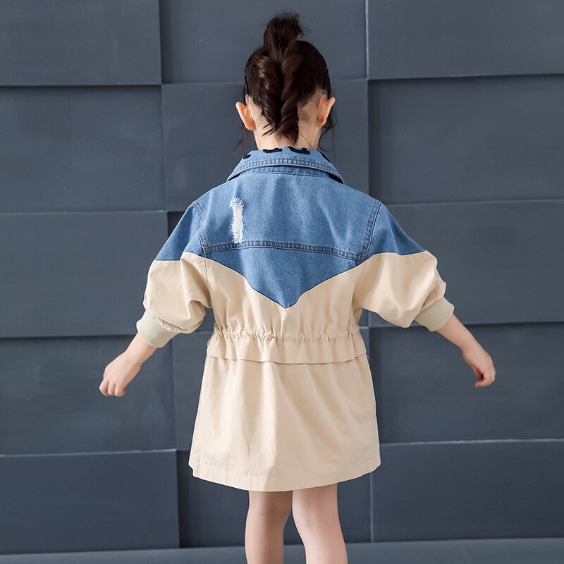 Abbigliamento per bambini giacca di jeans con cuciture per ragazze 2020 primavera e autunno nuova giacca da bavero Trench con lettere fresche piccole 4-12Y