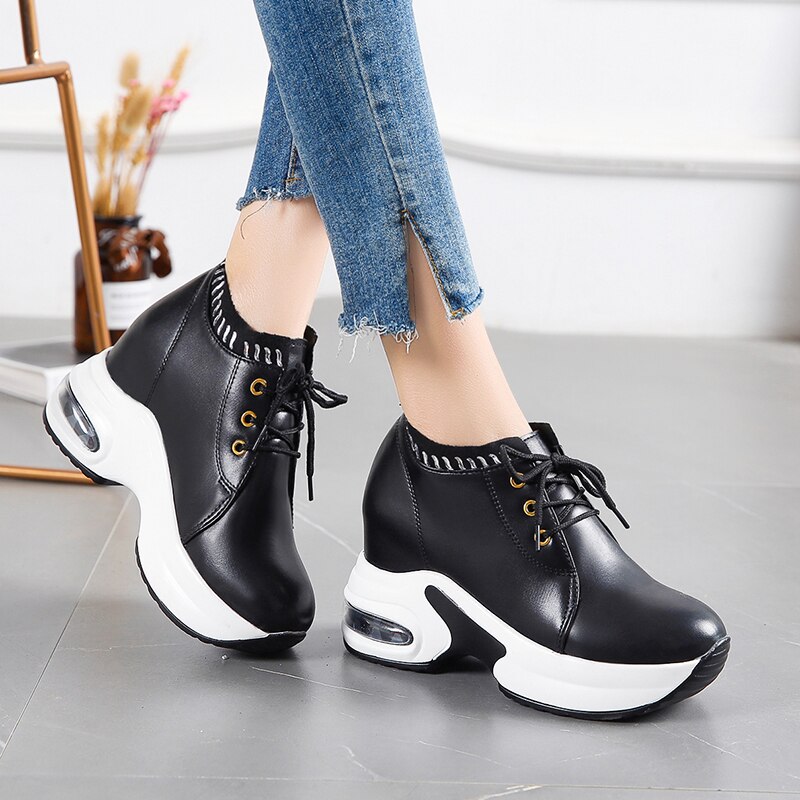 Platform Sneakers Zwart Verborgen Sleehak Casual Schoenen Voorjaar Vrouwen Lift High-Hakken Laarzen Vrouwen Sneakers 8 Cm hakken: black / 7
