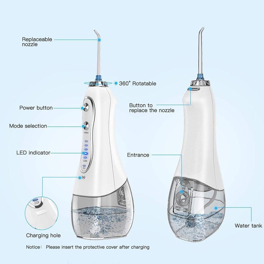 Irrigateur dentaire et Oral sans fil, jet d&#39;eau, Portable et Rechargeable, pour la maison et le voyage, 300ML, IPX7
