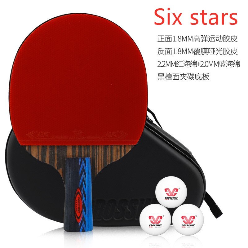 CROSSWAY 5 Star Table Tennis Racket Ping Pong Paddle Rubber Bat Finished Single Carbon Bottom Plate With Ball Bag: 6 stars short