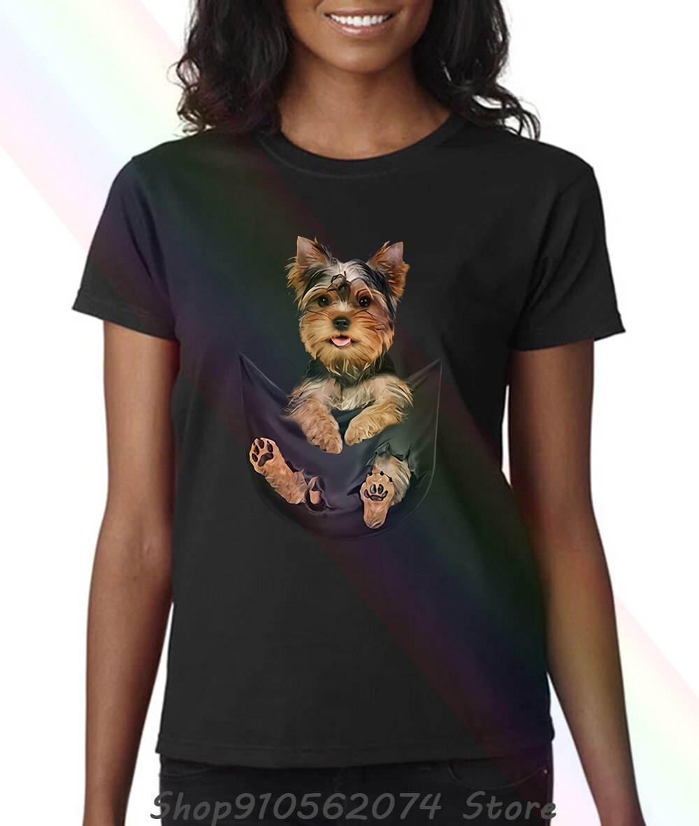 Yorkshire Terrier bolsillo mujeres camiseta: L