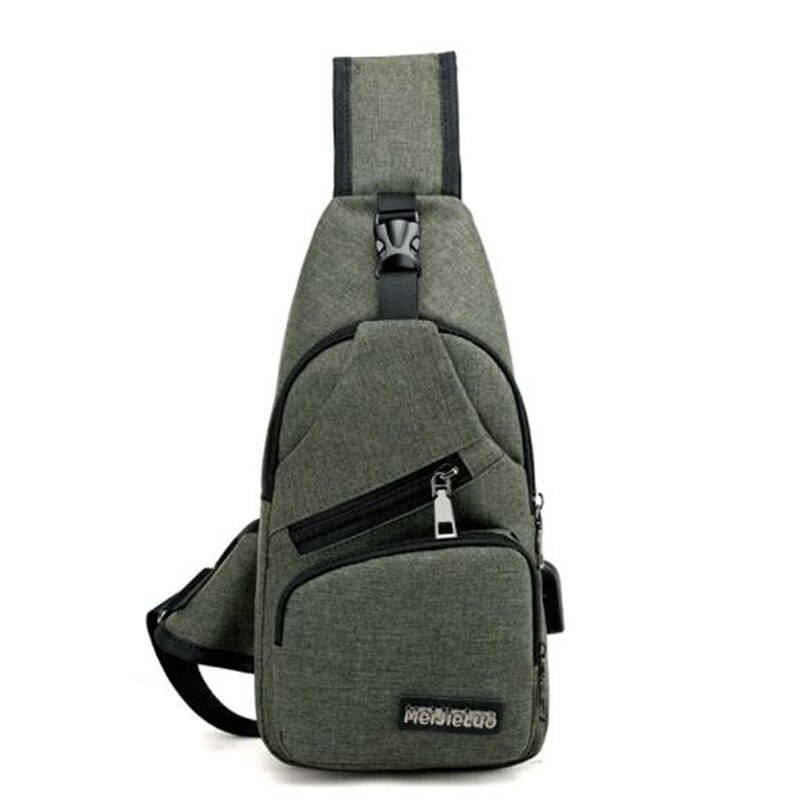 Bolsos de hombro con carga USB para hombre y mujer, bandoleras Unisex antirrobo, bolsa de pecho, bolsos cortos de colegio y viaje: army green