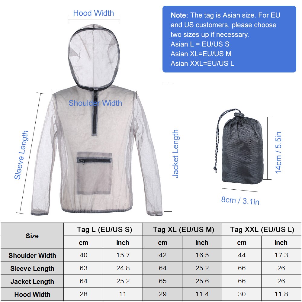 Outdoor Ultralight Mesh Hooded Jacket Anti-mosquito See Through Protective Mesh Shirt Insect Shield for Camping Hiking Fishing