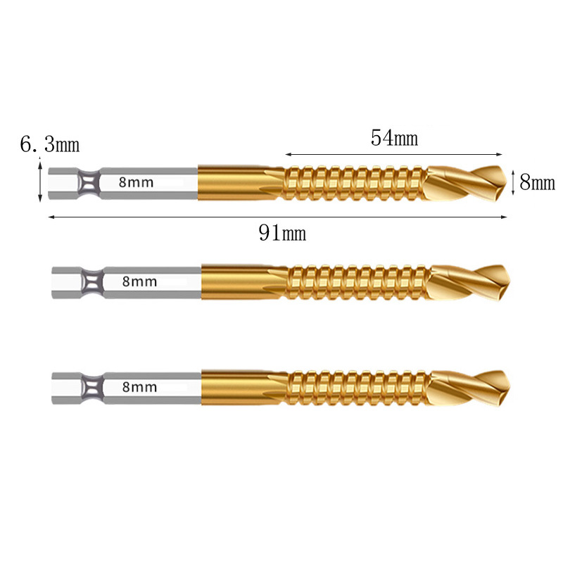 Brocas helicoidales de vástago hexagonal HSS, grifo de corte ranurado dentado, sierra en espiral, sierra perforadora de madera, Metal y plástico, taladro de titanio, 3/6 Uds.: Blanco