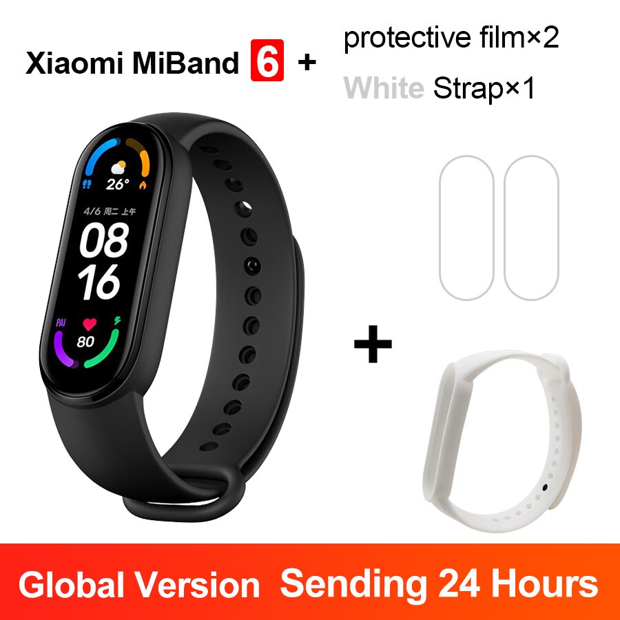 Globalna wersja Xiaomi Mi Band 6 Smart Bracelet5 kolor 1.56 &quot;ekran AMOLED Fitness tętno wodoodporny wielojęzyczny Miband 6: GB White N Film