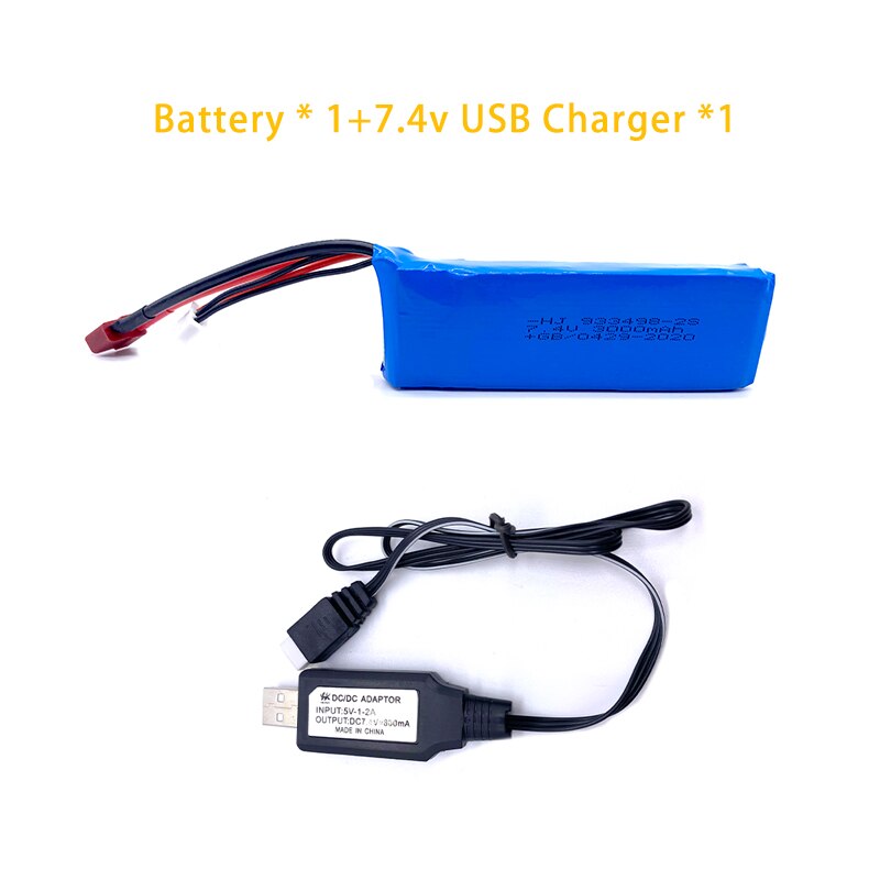 Wltoys 144001 Car 2s 7.4V 3000mAh Upgraded Lipo Battery T Plug For Wltoys 1/14 144001 RC Car Boat Lipo Battery Parts Upgraded: 1BatteryUSBCharger