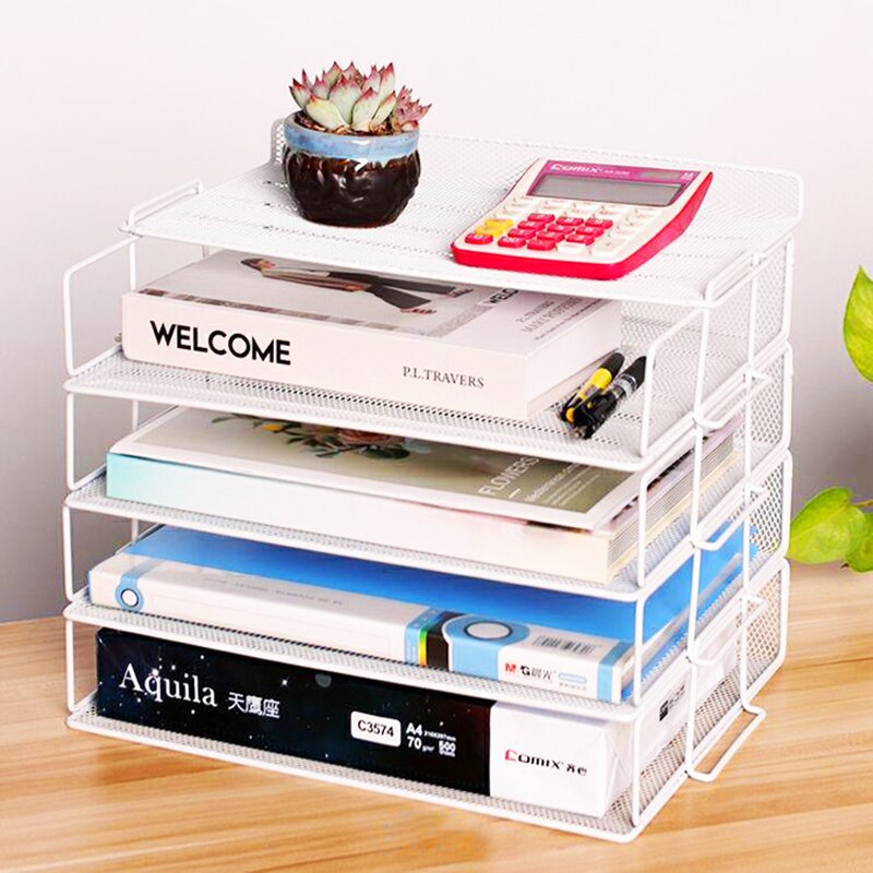Stackable Metal A4 File Document Tray Paper Storage Rack Magazine File Holder Filing Cabinet Office Accessorie Desk Organizer