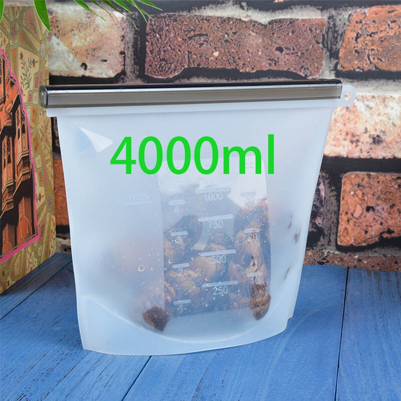 Eco Friendly Packaging Bags Reusable Silicone Foodfor Business Plastic Storage Airtight Leak-Proof Snack: 4000 ml