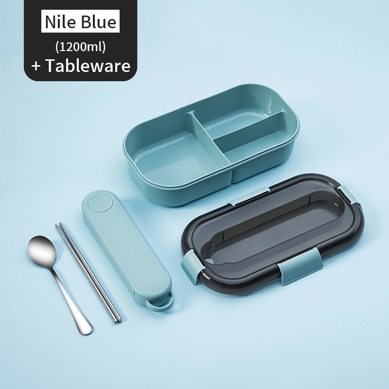 WORTHBUY Microwave Lunch Box For Kids School Plastic Food Container Leak-Proof Bento Lunch Box With Compartment Lunch Container: C Blue