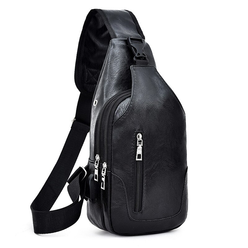 Heren messenger bag pu leren schoudertas borsttas vrijetijdstas kleine rugzak zakken: Zwart