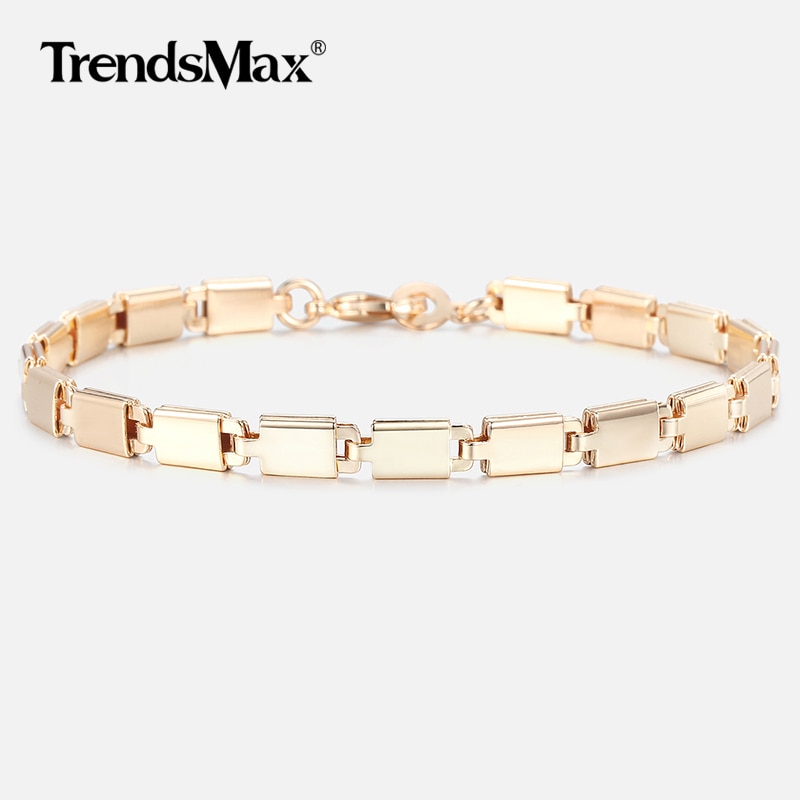 Pulseras de oro rosa 585 para mujer, pulsera de cadena Marina ligera, joyería de mujer, de San Valentín de 5mm 20,7 cm CB10