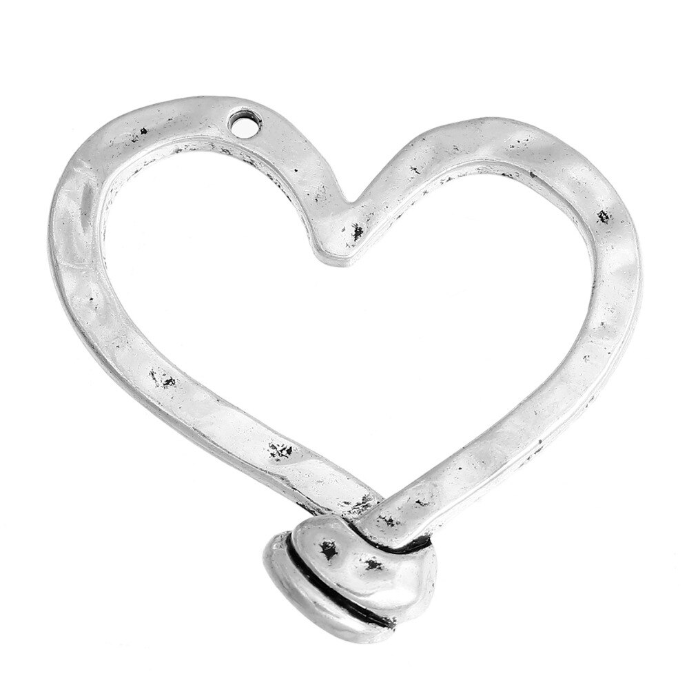 DoreenBeads – pendentifs martelés en alliage à base de Zinc, couleur argent, composants de bijoux en forme de cœur, 50mm(2 &quot;) x 47mm(1 7/8&quot;), 5 pièces
