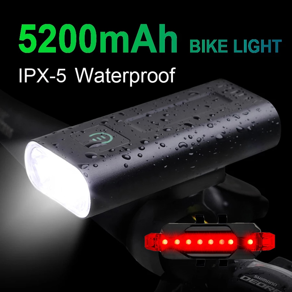 NEWBOLER-potente luz LED para bicicleta de montaña, resistente al agua IPX5, recargable vía USB, batería externa, 5200mAh