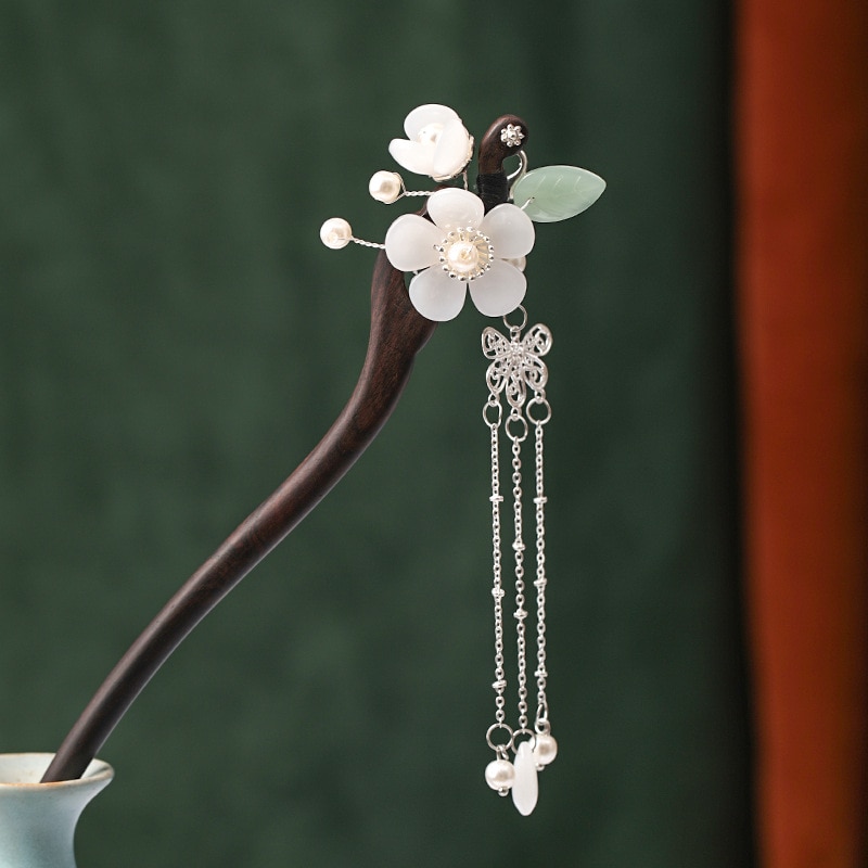 Chinese Hairpins Clips Tassel Flower Pearls Chopsticks Hair Sticks Wooden Hair Forks Jewelry for Women Hair Styling FORSEVEN