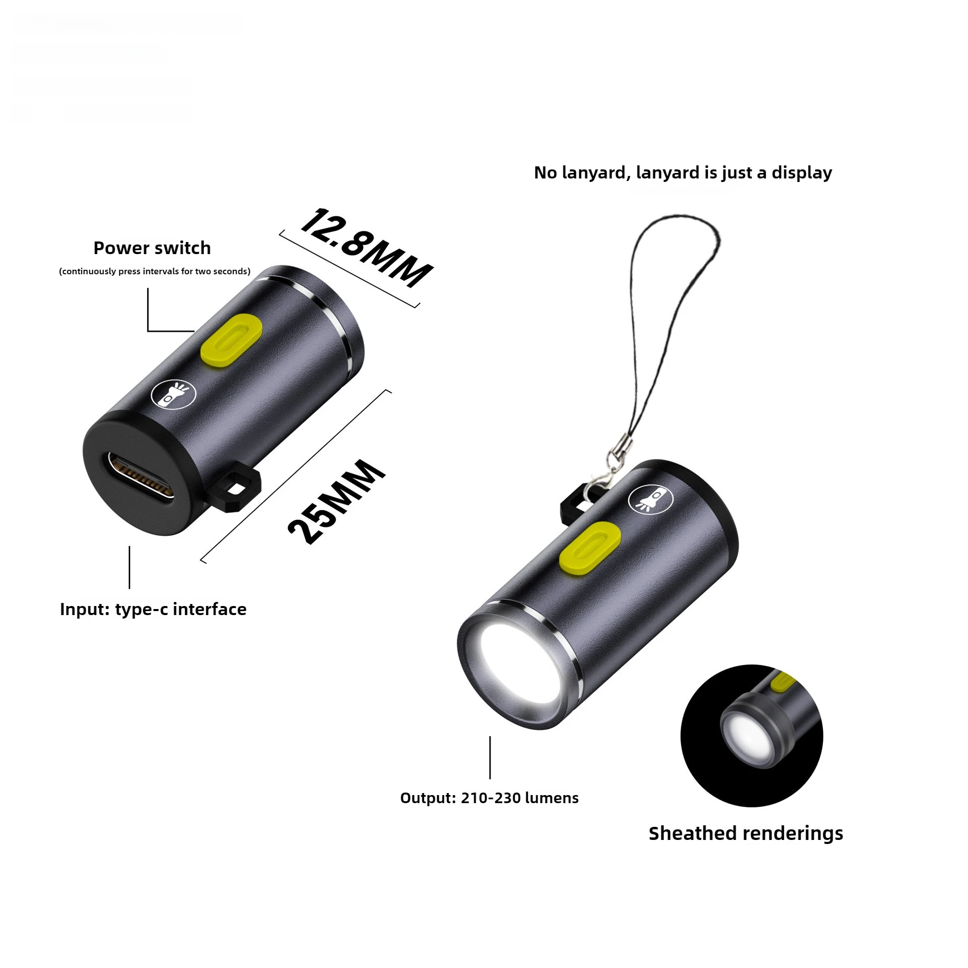 Compacte Type C Power-zaklamp Mini draagbaar LED-licht Kleine LED-zaklampen voor buitenverlichting Fietsen Kamperen en wandelen: WIT