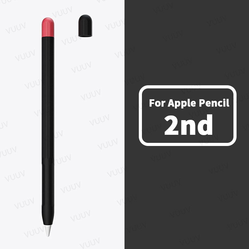 Étui souple en Silicone pour Apple Pencil, 1 ou 2 pièces, housse de protection Duotone, pour iPad de 1ère et 2ème génération: 2nd Black