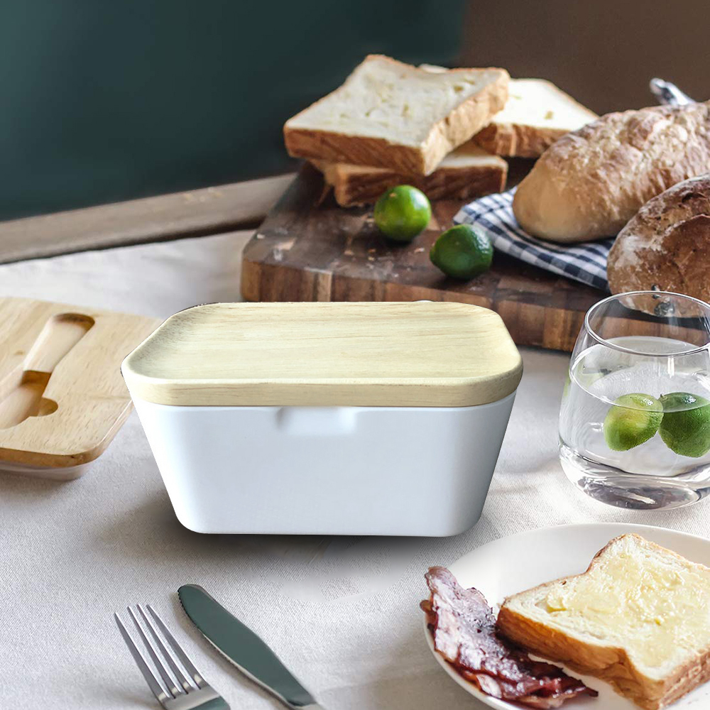 Smørfad med låg porcelænsholder dækket smørbeholder køkkensmøropbevaringsfad til bordplade køleskab