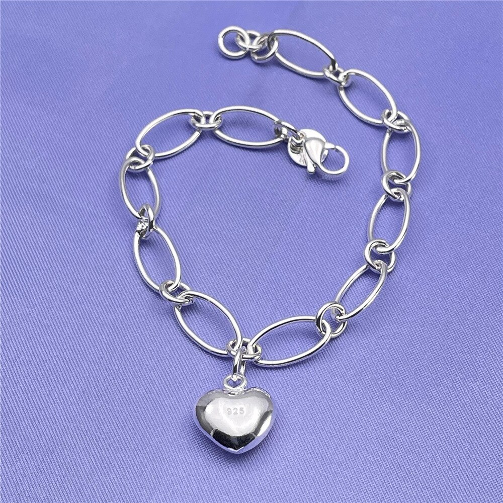 some style Cute 925 silver bracelets charms heart nice for wedding women chain Charm gorgeous jewelry 8inch 20cm: D010