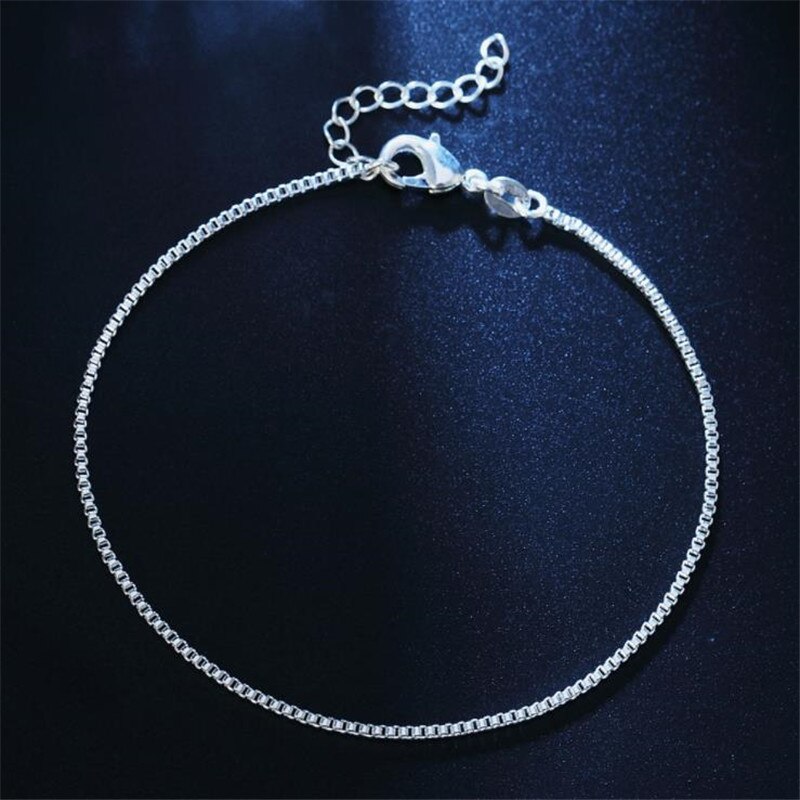 Stijl Gold Box Chain Armbanden Voor Vrouwen Sieraden Top Zilver 925 Sterling Enkelbanden Meisje Christmas Party Bijou Lady