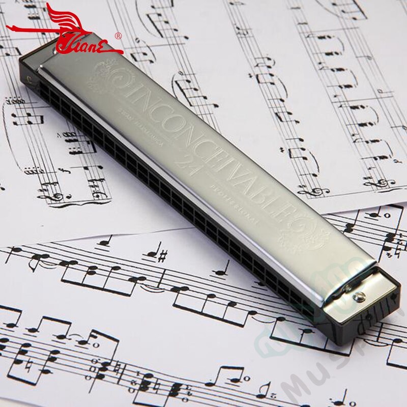 SWAN Tremolo Harmonica C/A/B/D/E/F/G/A#/C#/D#/F#/G# Key 24 Holes Silver Harp Mouth Organ Woodwind Musical Instruments with Case