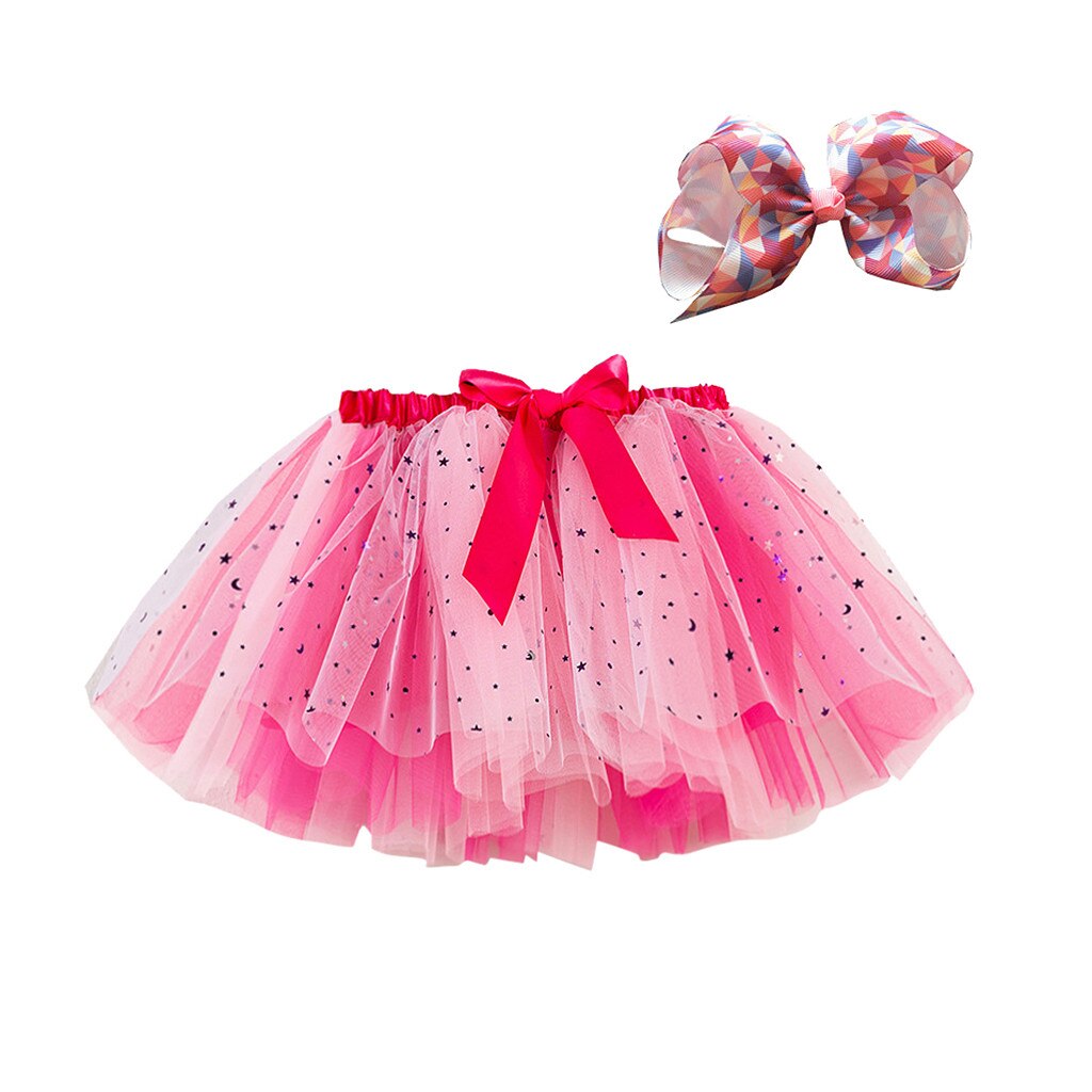 Baby Girls Rainbow Tutu Skirt Party Dance Ballet Splice Sequin Rainbow Tulle Kids Girls Mini Skirt Bow Hairpin falda de tul: Pink  / M