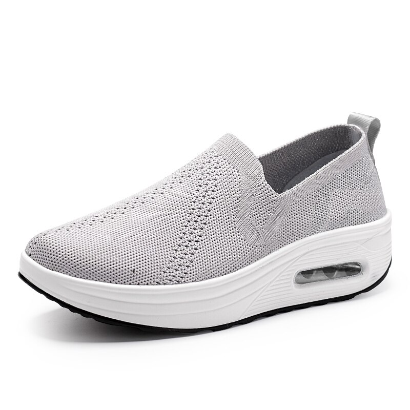 Women Flat Toning Shoes Slip on Ladies Height Increased Body Shaping Wedge Sneakers Outdoor Women Sport Fitness Swing Shoes: Gray / 38