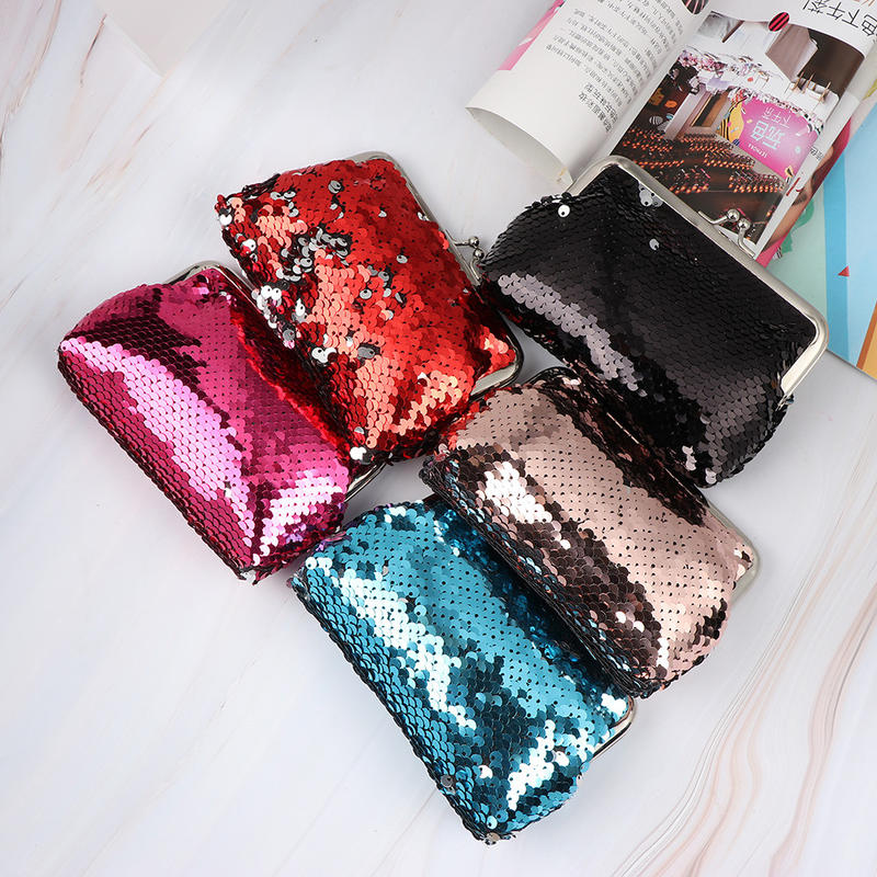 Sequins Mini Wallet Clutch Pouch Portable Women Sequins Coin Purses Handbags Card Holder Keys Earphone Bags Oval 20g