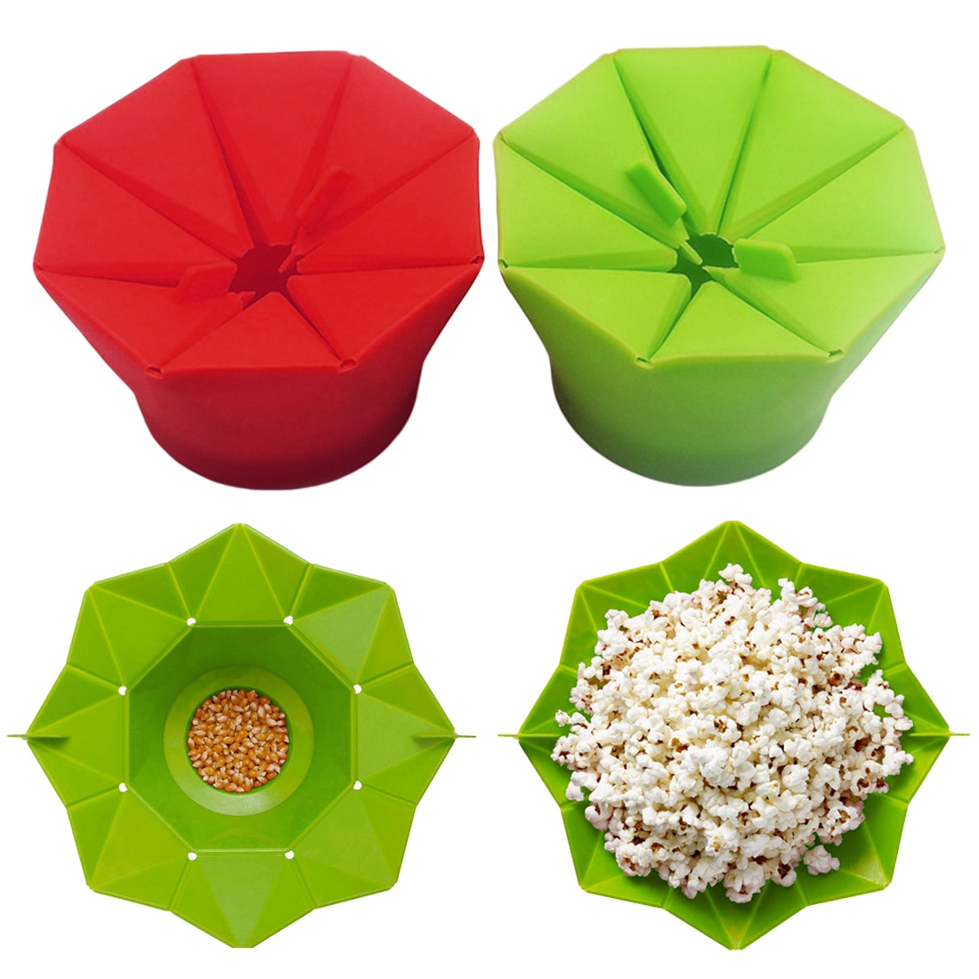 Popcorn Hersteller DIY Silikon Mikrowelle Popcorn Hersteller Falten Eimer verrotten Grün Lebensmittel Container