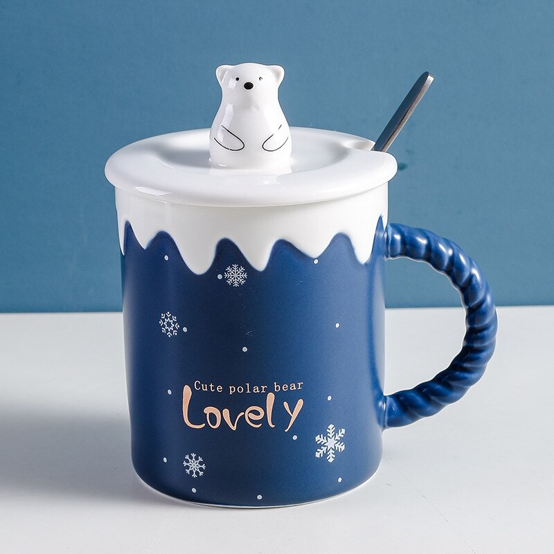 Leuke Ijsbeer Keramische Mok Met Deksel Lepel Koffie Cups Drinkware Koffie Thee Kopjes Student Melk Cup: B
