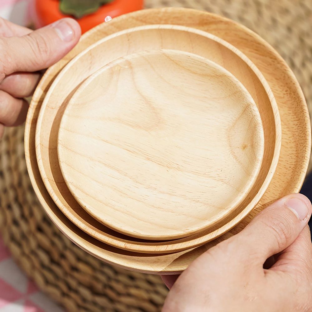 Japanese Simple Log Anti-fall Tray Wooden Dinner Plate Round Wooden Fruit Plate
