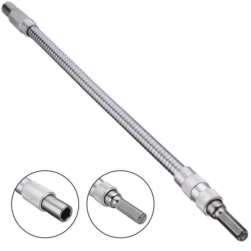 1/4 inch 30cm Hex Shank Flexible Hose Screwdriver Flex Extension Bar Holder Socket Screw Driver Tools Silver