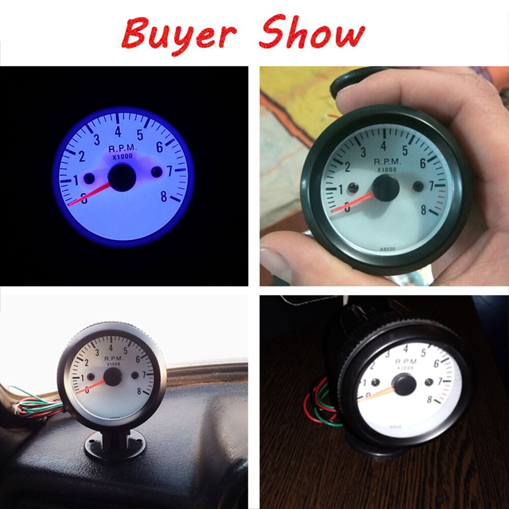 Tacómetro universal automático blanco de 2 "y 52mm para Indicador de rpm de coche, medidor de rpm para motocicleta, Panel de Control, motor rpm 0 ~ 8000 tach