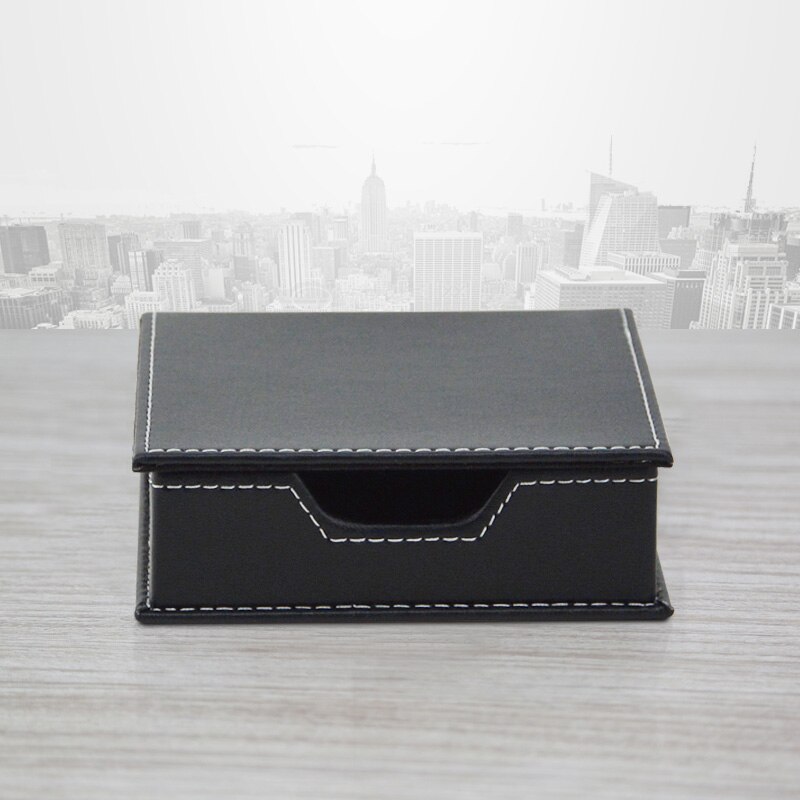 PITEBO black brown leather note business card stationery holder storage box case with a lid desk organizer