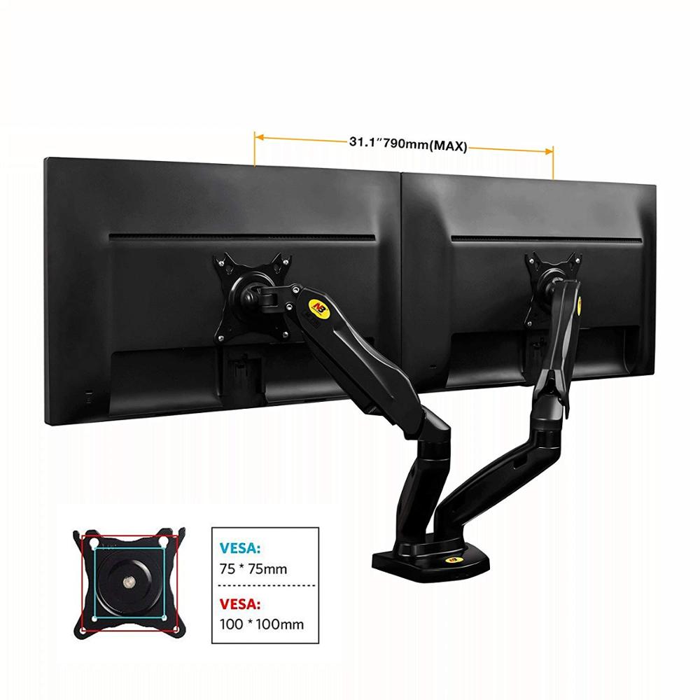 NB North Bayou-moniteur ergonomique à double mouvement, F160, bras réglable inclinable pivotant avec ressort à gaz pour deux écrans 17-27 &quot;et 2-9KG