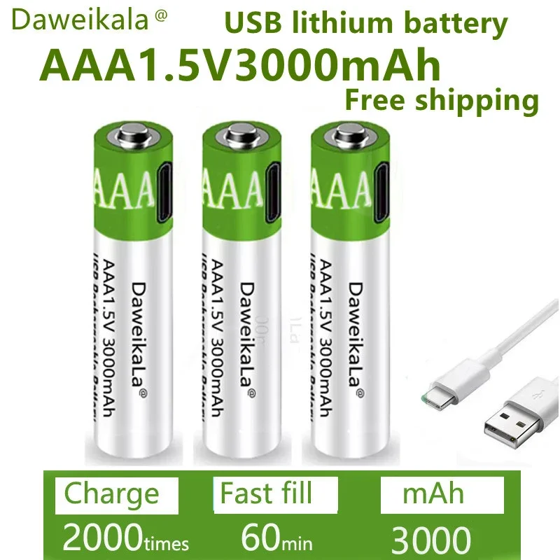 Usb Oplaadbare Lithium-Ion Batterij Met Een Snelle Oplaadcapaciteit Van 3000Mah, 1.5Vaaa Lithium-Ion Batterij, En Voor Speelgoed Toetsenbord