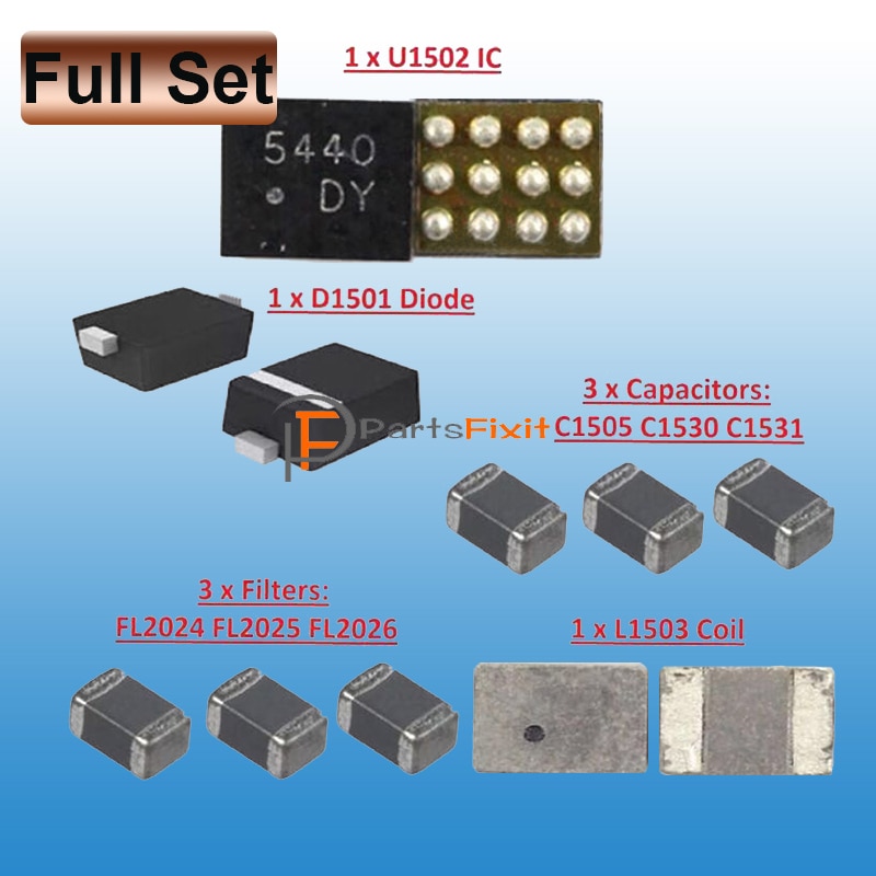 per il iPhone 6G 6 Più Retroilluminazione IC kit U1502 Retroilluminazione D1501 Diodo L1503 Bobina C1505 Condensatori FL2024 FL2025 FL2026 fusibili Filtro