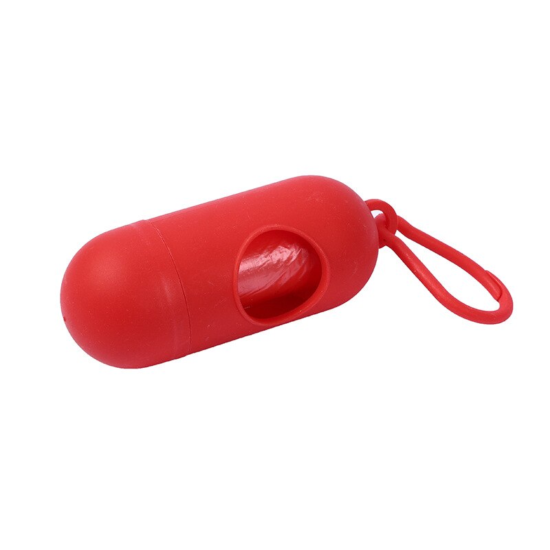 Portable Pet Waste Bag Dispenser Pill Shape Bullet-Shaped Garbage Box Cats Dogs Poop Extractive Clean-up Bags Outside Walking: Red