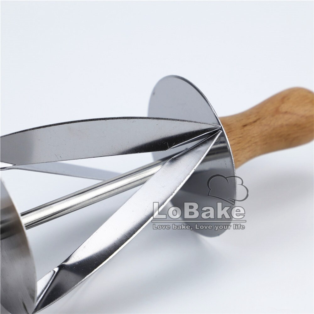 Mini 20cm long stainless steel croissant maker trigon round rolling knife dough cutter pizza roller wooden handle DIY baking