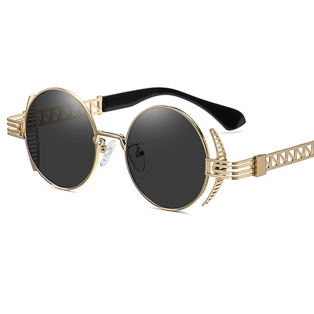 VIVIBEE Ronde Steampunk Zonnebril Voor Mannen 2025 Retro Vrouwen Metalen Accessoires Gothic UV400 Zonnebril Spiegel Punk Bril