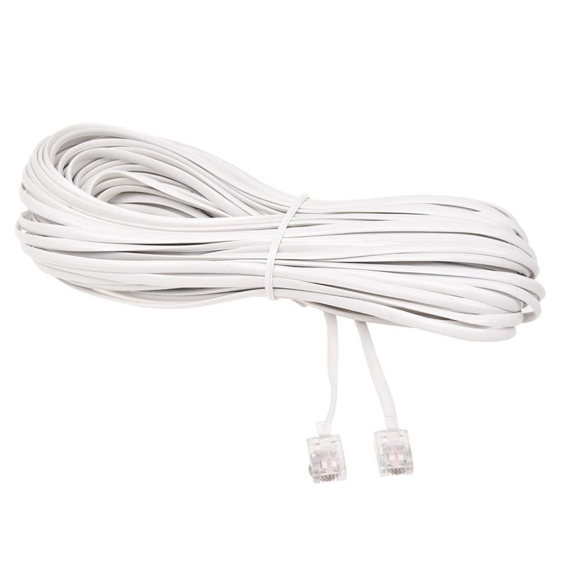 White Male 6P2C RJ11 Plug Telephone Fax Modem Line Cable, 14M for Landline Telephone: Default Title