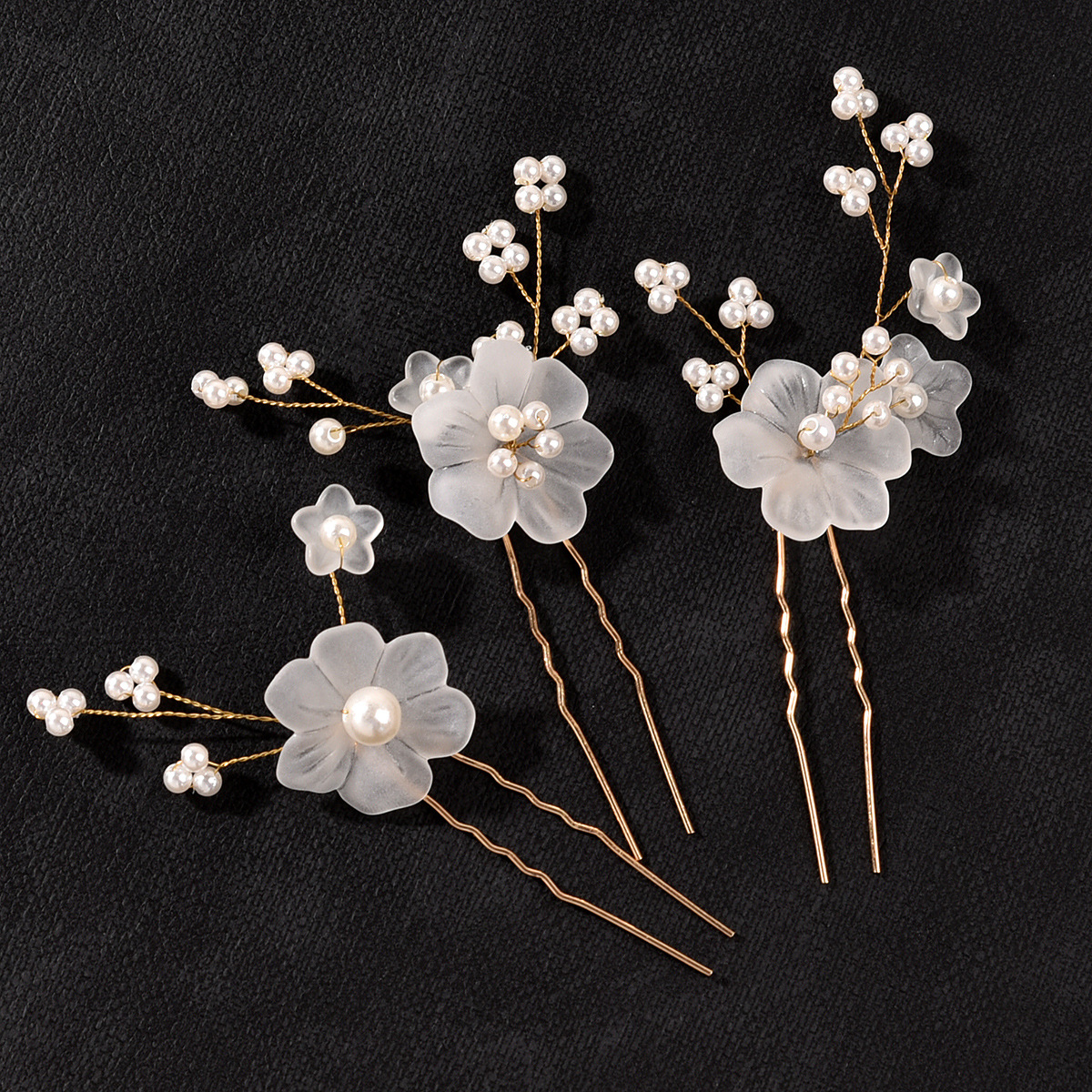 Horquilla en forma de U de flor blanca para mujer, 3 piezas, pinzas para el pelo elegantes, accesorios de joyería para el cabello, adornos para la cabeza de boda