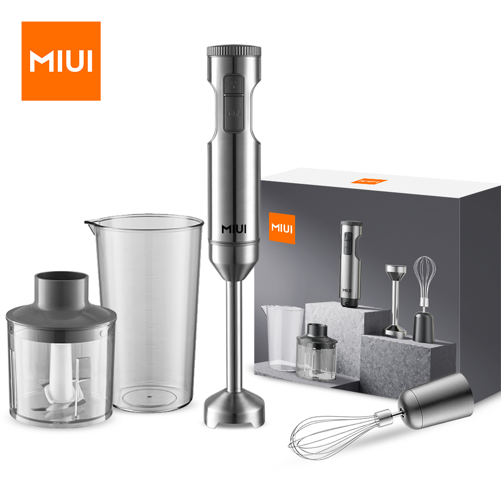 MIUI-batidora de inmersión manual potente, 4 en 1, 1000W, acero inoxidable, vaso de mezcla de 700ml, procesador de alimentos de 500ml, batidor: enchufe europeo