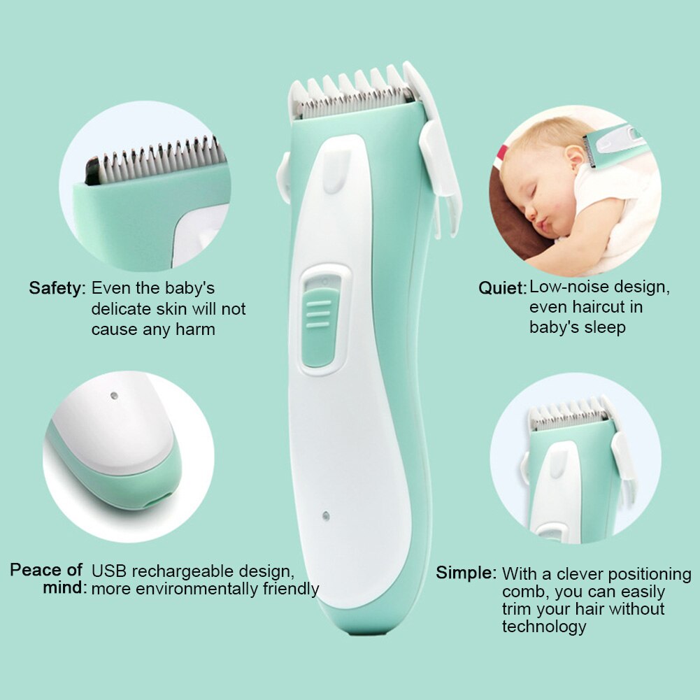 Veilige elektrische baby-tondeuse, usb-oplaadbaar, haarverzorging, scheerapparaat, stil, waterdicht, verwijderbaar, voor kinderen en baby's.