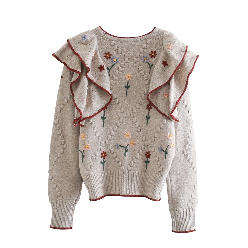 Vintage stilfuld blomstret flæse broderet cardigan sweater kvinder forår og efterår varme suterwear afslappede toppe