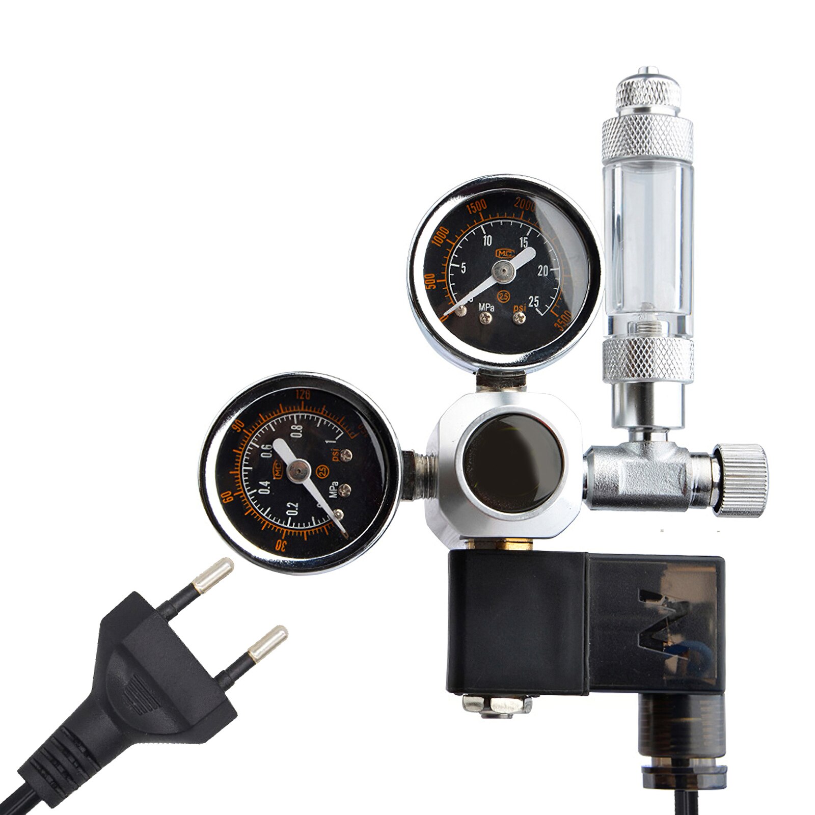 Aquarium Solenoid Valve Kit Pressure Gauge, CO2 Regulator, One-Way Valve Fish Tank Accessories, CO2 Pressure Reducing Valve: EU Plug